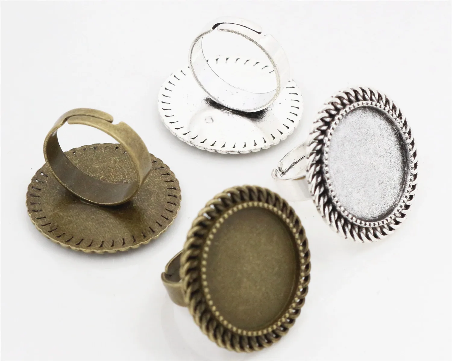 

20mm 5pcs Antique Silver and Bronze Plated Brass Adjustable Ring Settings Blank/Base,Fit 20mm Glass Cabochons,Buttons;Ring Bezel