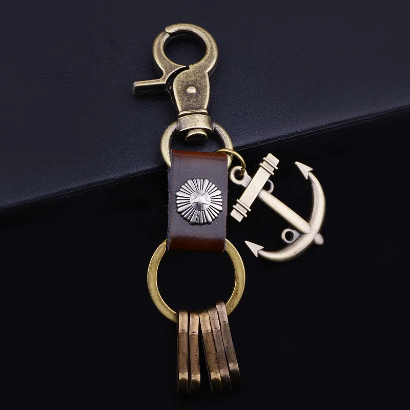 Leather Keychain Europe Retro Multifunction Rotating Anchor Men Leather