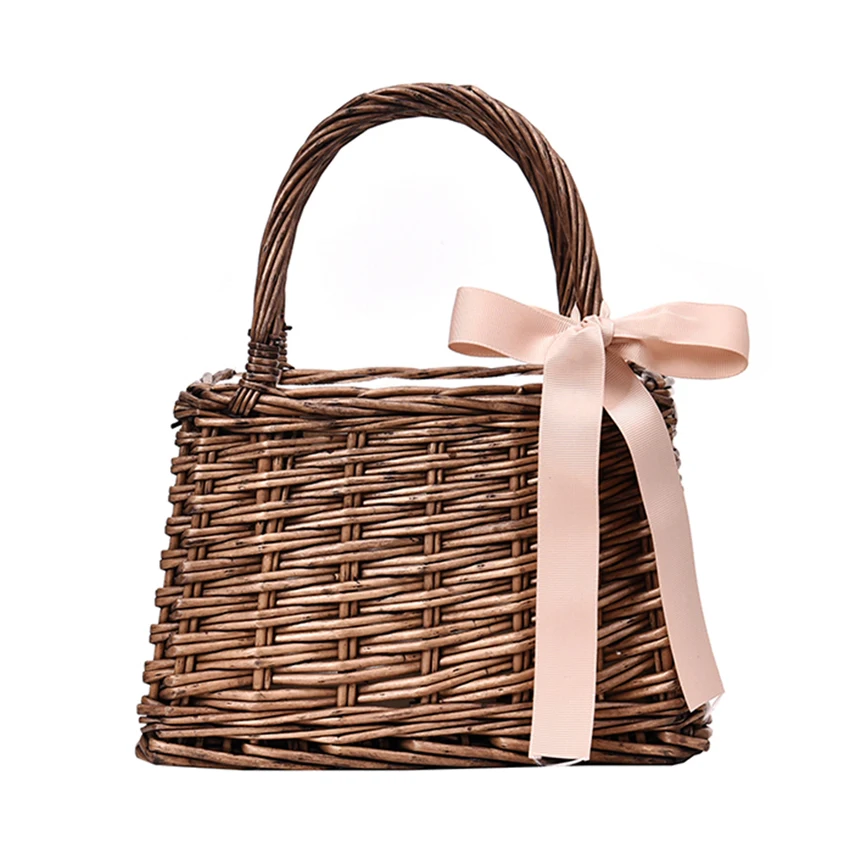 

2019 Straw Bags Women Satchels Summer Rattan Bag Handmade Woven Beach Handbag with Ribbons Bohemia Handbag Bali
