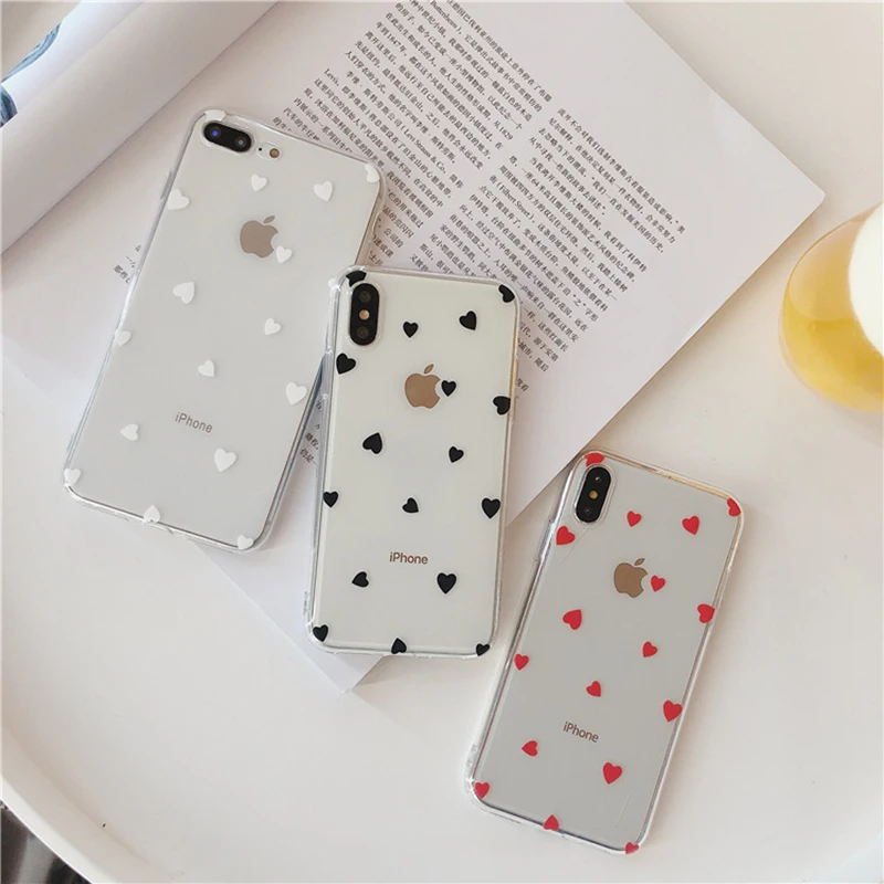 الحب نمط غطاء حقيبة لهاتف أي فون X XS الهاتف حقيبة لهاتف أي فون X XS 6 6 s 7 7 زائد 8 8 زائد لينة TPU شفافة جراب هاتف