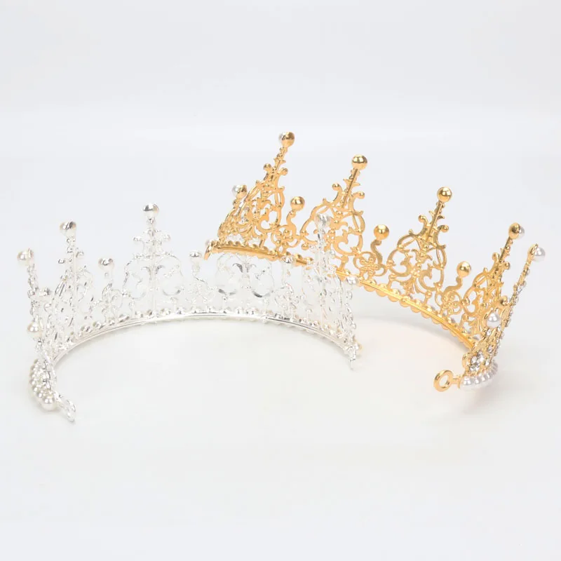 Crystal Diamonds Pearl Crown Gold Cake Toppers Wedding Birthday Cake Decorating Tools Fornitura Per Feste Corona Pastel Tarta