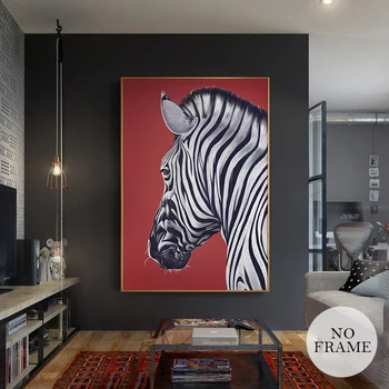 

HD Nordic Red Background Zebra Canvas Paintings Modern Animal Posters And Prints Wall Art Pictures For Living Room Home Dercor