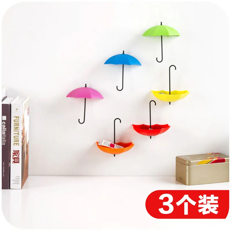 Free nail glue umbrella shape wall hooks three containers