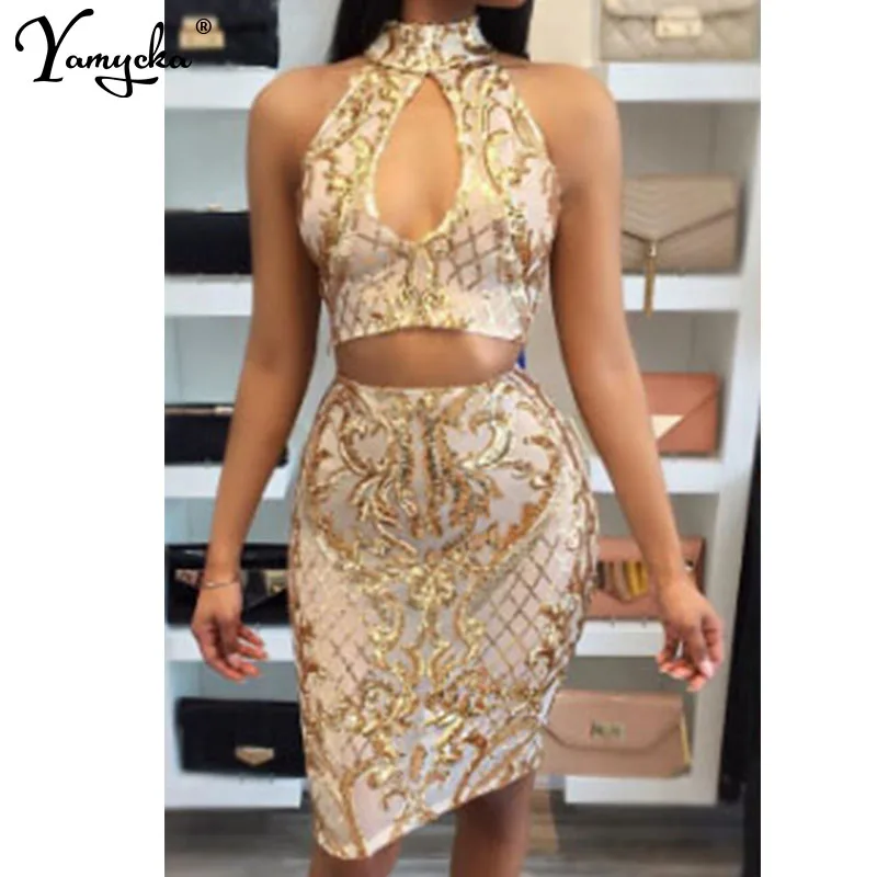 

Sexy Sequins Off Shoulder Black casual Two piece dress women bodycon Beach Night Club Party bandage Dresses Summer 2019 new