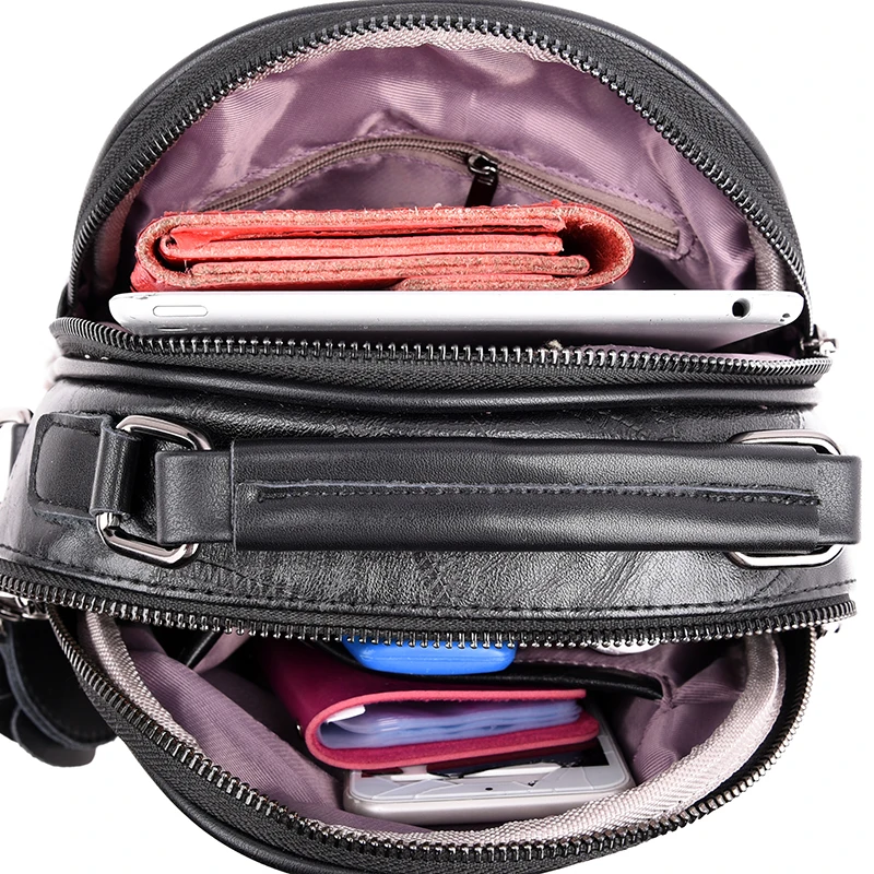 Cuero genuino de las mujeres bolsa de hombro de cuero de vaca de señora de cosméticos de alta calidad diseñador de lujo multifunción Mochila Cuero genuino de las mujeres bolsa de hombro de cuero de vaca de señora de cosméticos de alta calidad diseñador de lujo multifunción Mochila