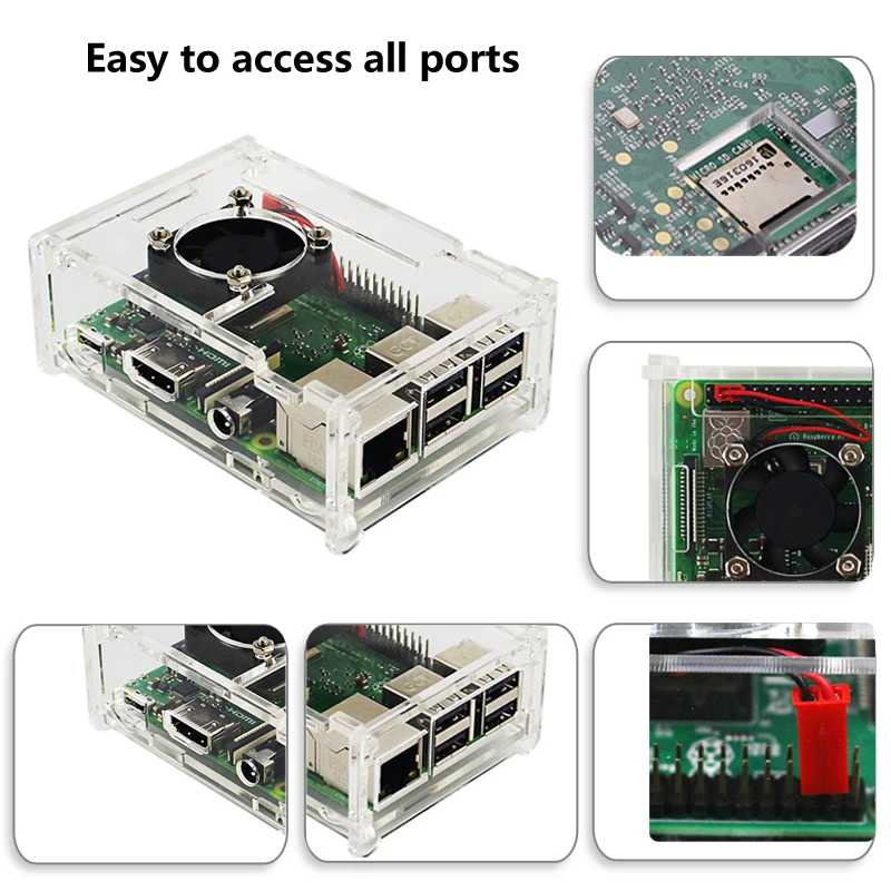 Raspberry Pi 3 аксессуары комплект Акриловый чехол + процессор вентилятор + радиатор + В 5 в 2.5A адаптер питания для Raspberry Pi 3 Модель B Plus