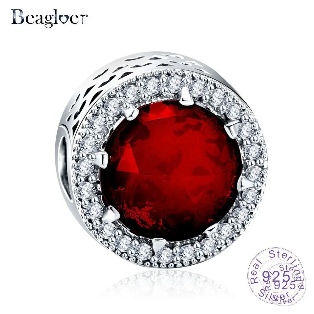 Beagloer 100% натуральная 925 пробы серебряные круглые Форма камень CZ очарование