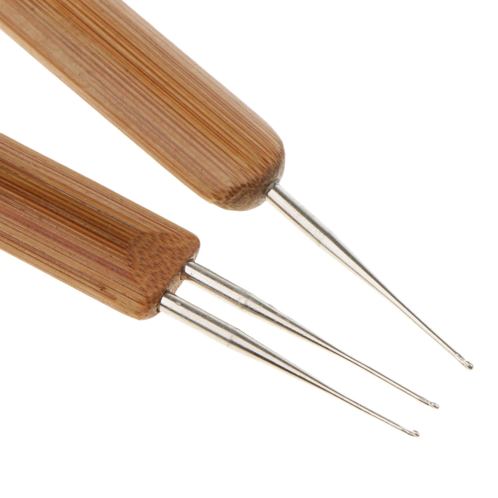 4pcs Bamboo Hair Weaving Crochet Needles Dreading Hooks Dreadlock Tool for Braid Craft 0.5mm 0.75mm
