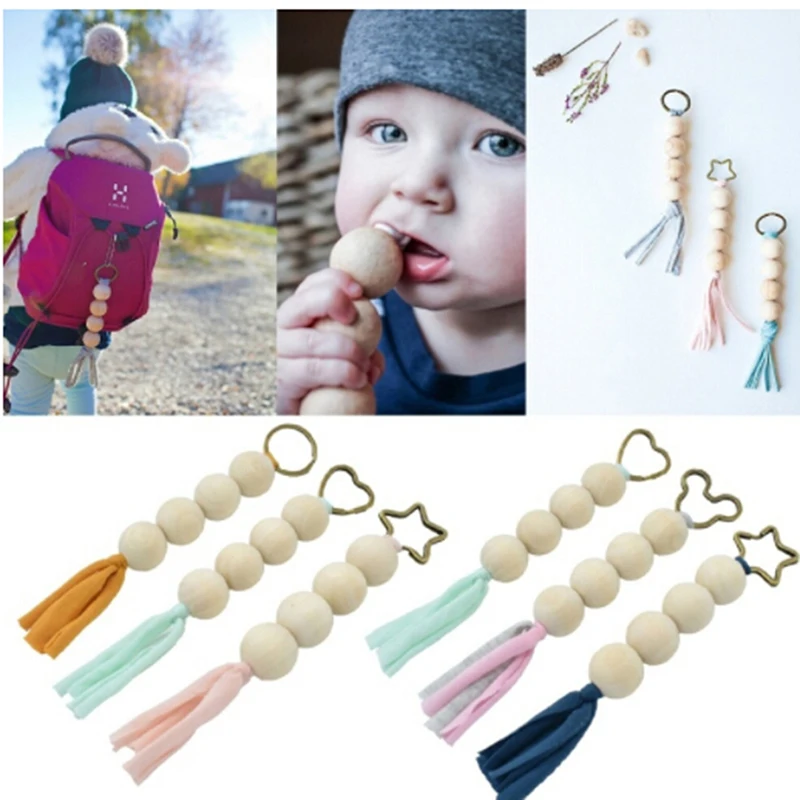 

Baby Nursing Wooden Teether Crochet Chew Beads Teething Wood Rattles Toys Teether Montessori Pandent Toys