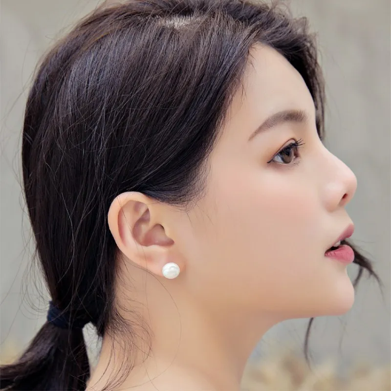 Pearl Stud Earring Simple Classic Design Round 10mm 12mm For Fashion Women 2022 New Year Jewelry Gifts