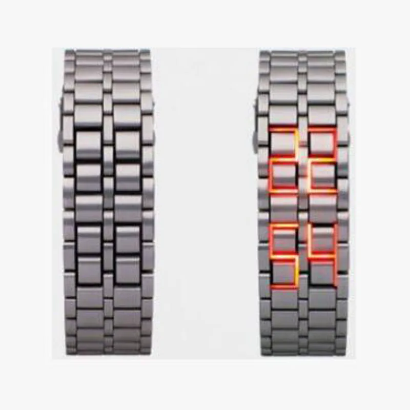

Fashion Black Watch Full Metal Digital Watch Lava Wrist Watch Iron Metal Red LED Samurai for Men Boy Sport Simple Watches