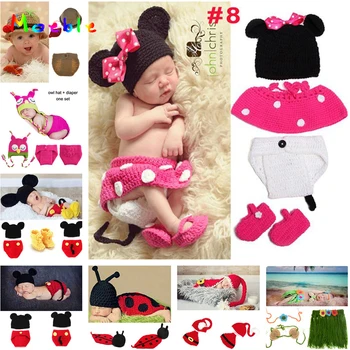 

Newborn Crochet baby Clothes carton Ladybug Design Crochet Baby Hat Photo Props Infant Costume Outfits softly 1 set MZS-14001-J