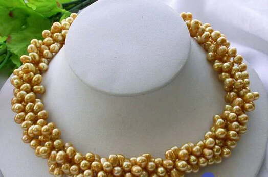 

ddh002979 4ROW 7MM yellow RICE FRESHWATER CULTURED PEARL NECKLACE