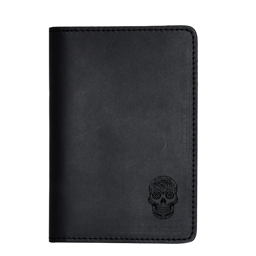 

Engraved Flower Skulls Travel Cover Passport Case Document Holders Men and women Vintage crazy horse Leather Passport cover