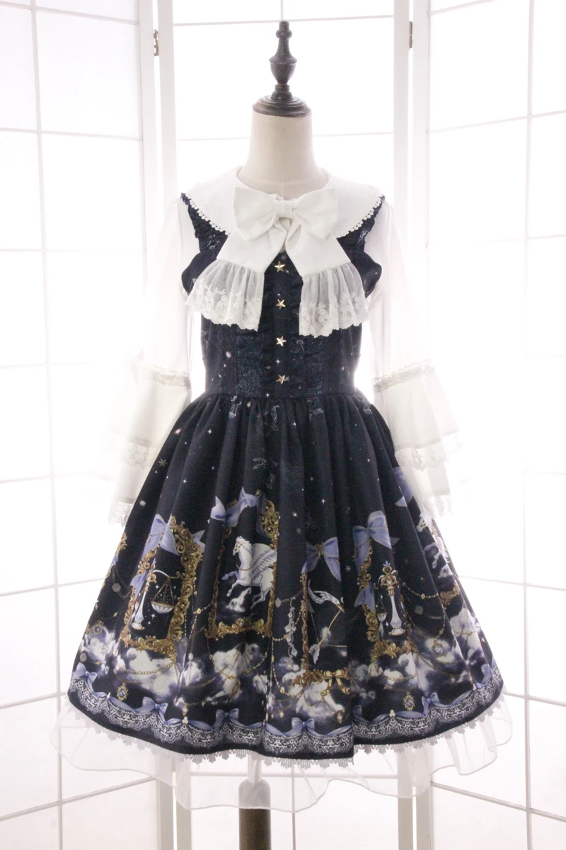 Wholesale New Summer Sweet Mori Girl Lolita Dress Constellation Pegasus Agaric Lotus Leaf Printed JSK Dress with Bow Buy Cheap New Summer Sweet Mori Girl Lolita Dress Constellation Pegasus Agaric Lotus Leaf Printed JSK Dress with Bow