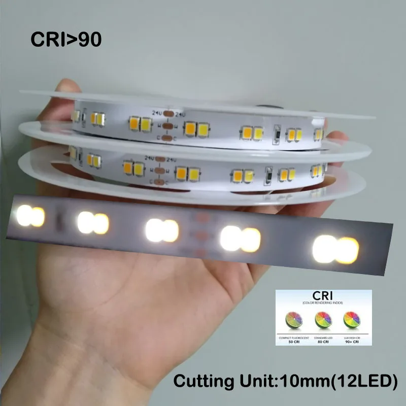 Светодиодная лента High CRI 90 + 5 метров 24 В двухцветная 3000K 6000K CCT белая 0 2 Вт 2835 SMD
