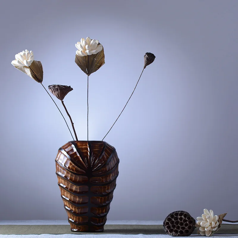 

Thai imports handmade carved retro flowe solid wood vase flower arrangement crafts gifts wooden Home decoration pastoral