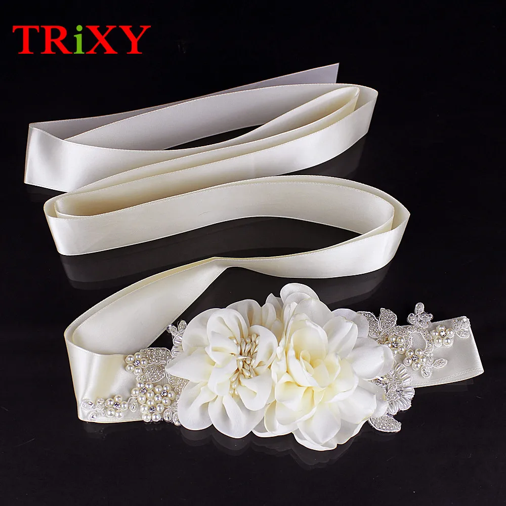 TRiXY S172 Flower Wedding Accessories Crystal Bridal Dress Wedding Belt Waistband Elegant Rose Beaded Blossom Rhinestone Flower