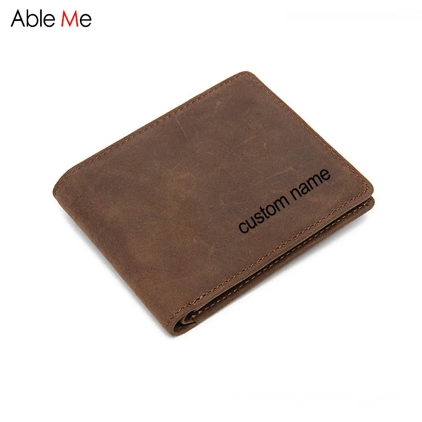

Personality Custom name men purse gifts Genuine Cow Leather Wallet two fold short wallet men