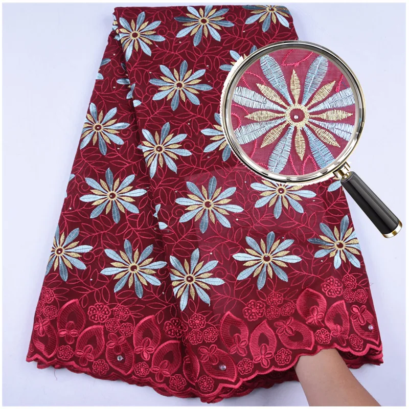 

Newest Red African Dry Lace Fabric Top Sale Swiss Voile Cotton Lace Fabric Latest Swiss Voile Lace In Switzerland For PartyF1563