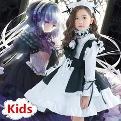 Дети девочки аниме горничной Косплэй карнавальный костюм детский маскарадный костюм на Хэллоуин костюм Алисы в стране чудес Лолита