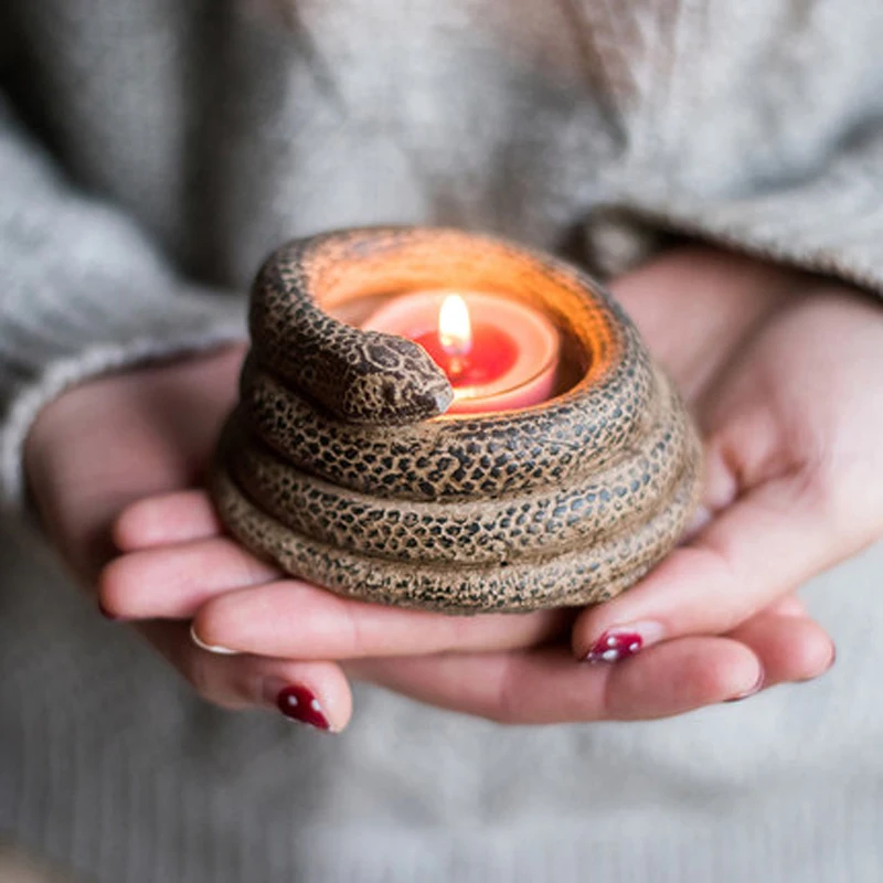 

Snake design distressed concrete decorative tea light candle holders