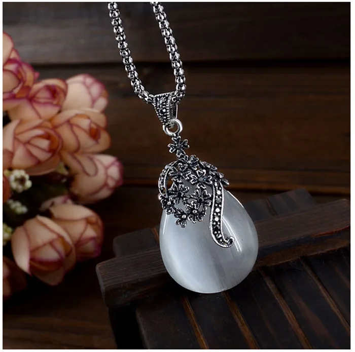 Vintage Water Drop Pendant Necklaces Earrings Set Silver Wedding Engagement Jewelry Sets for Women