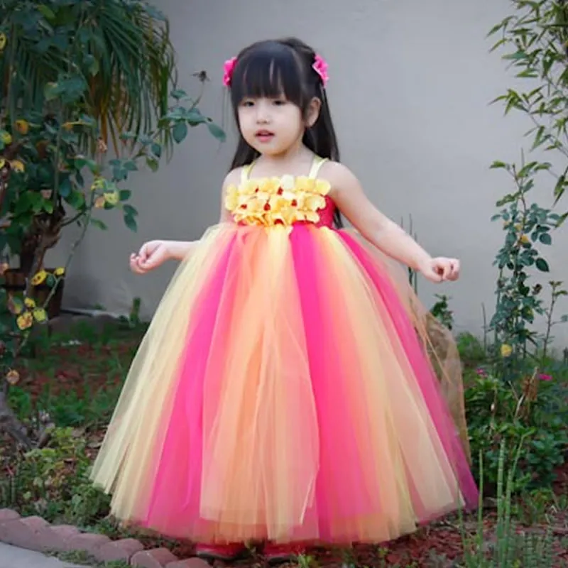

2018 Top quality Fashion Children Girl Dresses Mint Green and Yellow Flower 2-8Year Draped Ball Gown Evening Dress Kids Party