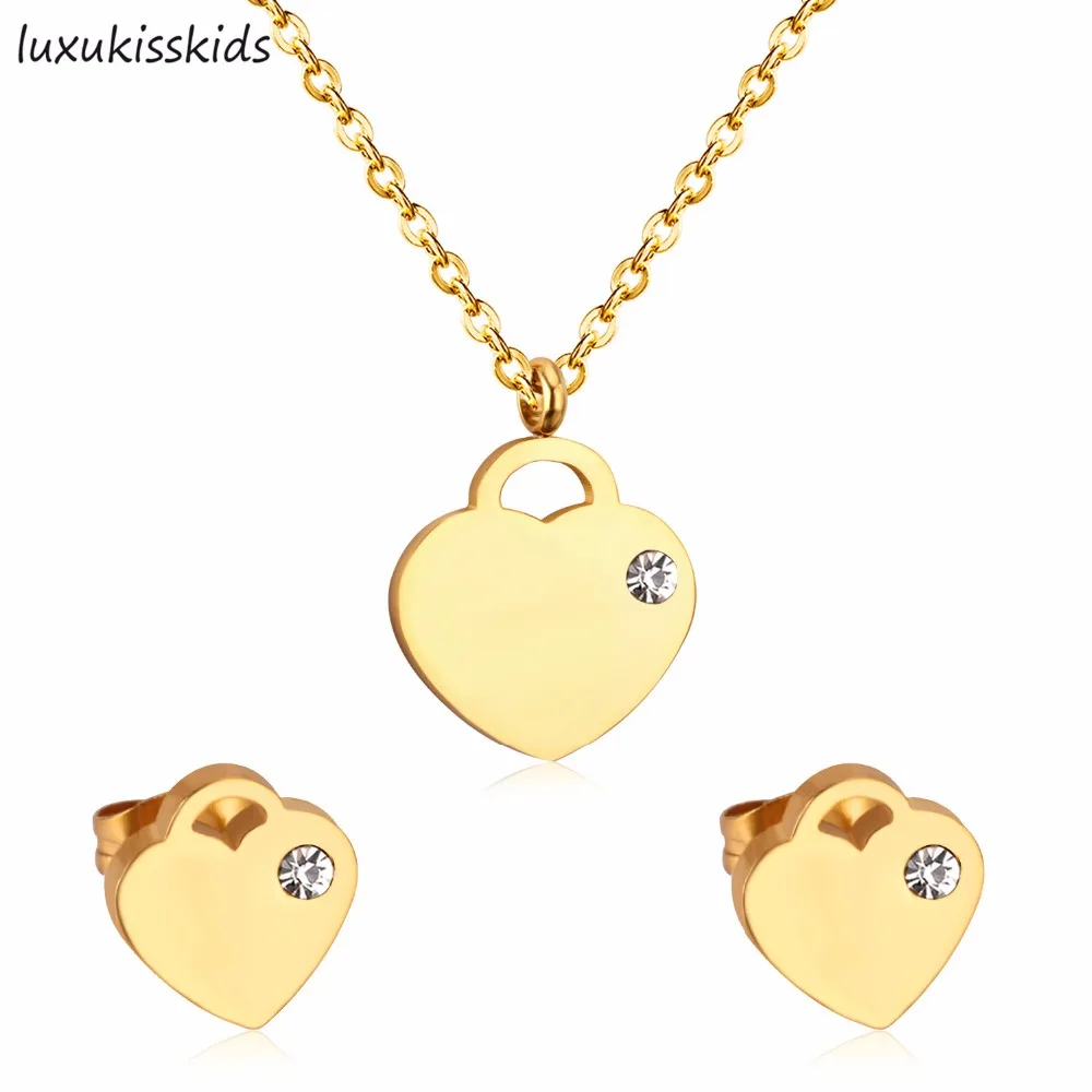 

LUXUKISSKIDS Lovely Heart Stainless Steel Bridal Jewelry Sets Necklace Earrings Accessories Set For Women Wedding Gift