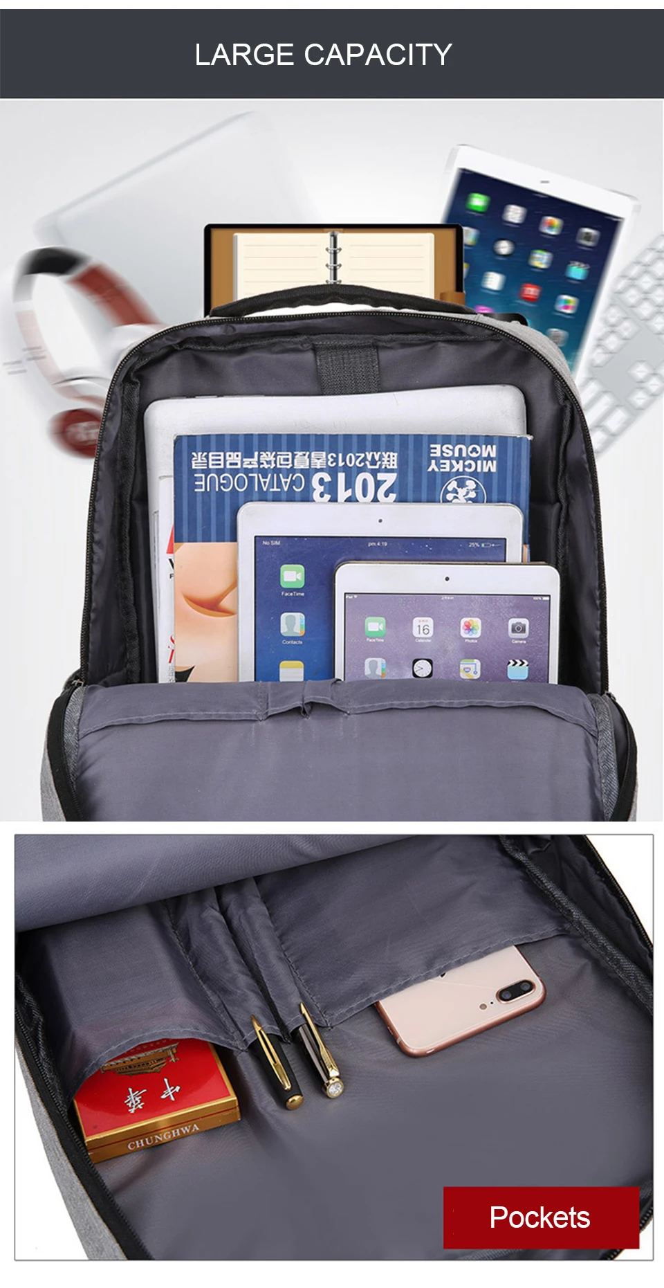 Mens Backpack 15.6 Inch Laptop Backpacks Male Notebook Back Pack USB Charging Travel Bagpack Student Waterproof Women Style Bags (8)
