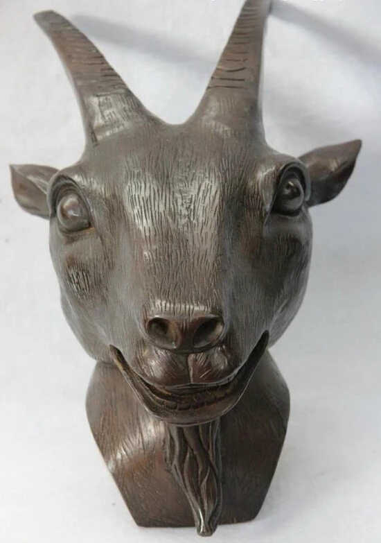 

Collectible bronze S2759 9.5 China Copper Bronze Famous Lucky shuxiang Twelve Zodiac Sheep Head Statue (B0413)