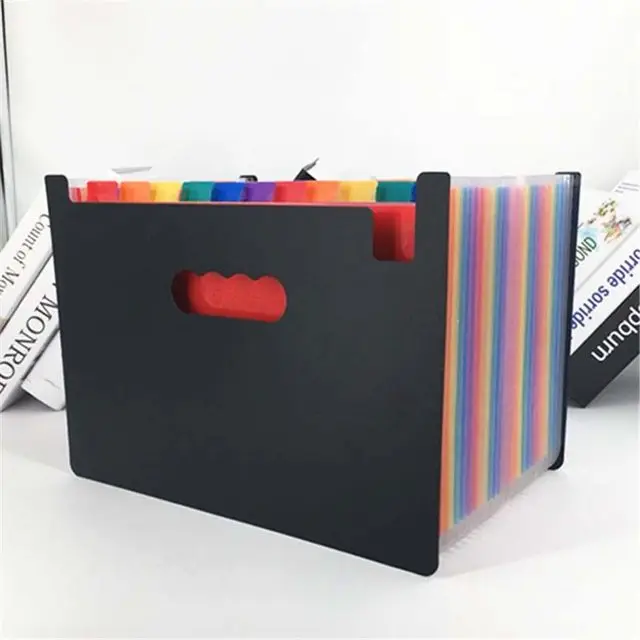 

24 Pocket Expanding wallet Rainbow File Folder Cloth Edge Wrap Letter Size Organizer Expandable Accordion A4 Files Bag S19084