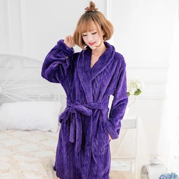

New Plush Women Purple Robe Adult Autumn Pajamas Long Sleeve Winter Sleepwear Nice Bath Robes Dressing Gowns Women Bathrobe