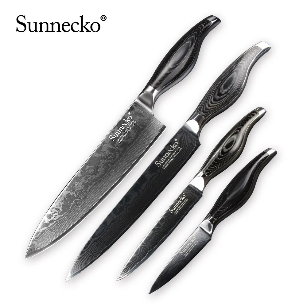 Sunnecko наборы ножей дамасской стали деревянной ручкой шеф-повара мяса Кливер утилита повара сантоку нож для нарезания кухонный нож набор