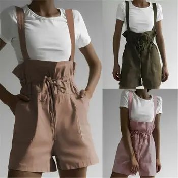 

New Women Ladies Fashion Casual Summer Playsuit High Waist Solid Playsuit Trousers Hoilday Party Clubwear