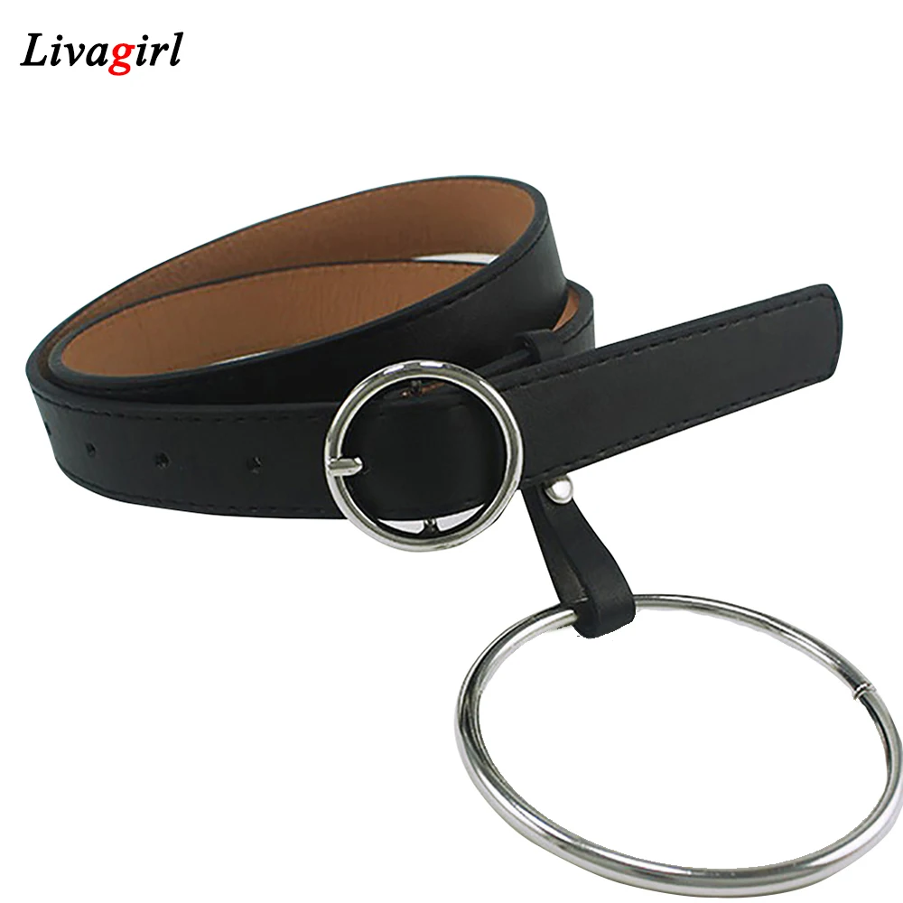 Women Waist Belt Lovely Women’s Big Ring Decorated Belts Female Hot Newest Design Fashion Gold Pin Buckle Solid PU Leather Strap