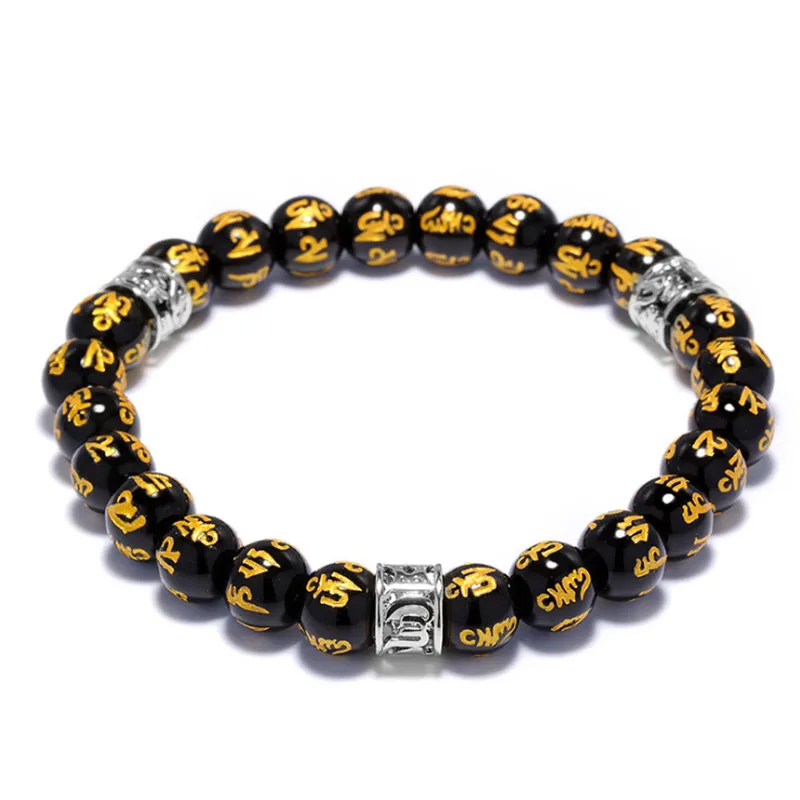 

High Quality Natural Black Onyx Mantra Beads Buddha Bracelet For Women Charm Strand Men Bracelets Handmade Rosary Jewelry Gifts