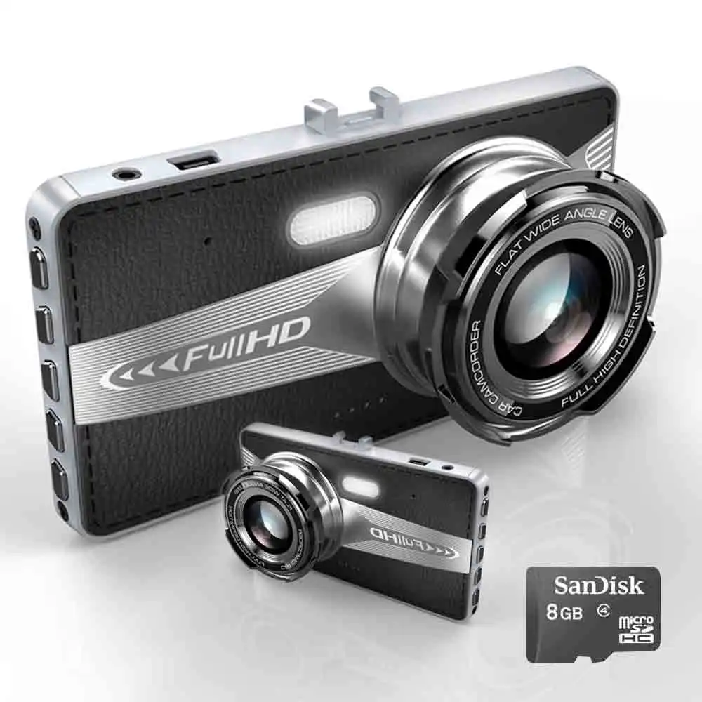  Full HD 1080P Dual cameras Car Vehicle HD Dash Camera DVR Cam Recorder with 8GB Micro SD Card Black 