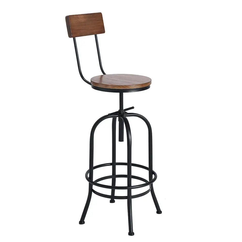 

None Rustic Industrial Bar Stool with Wood Grain Seat for Decoration