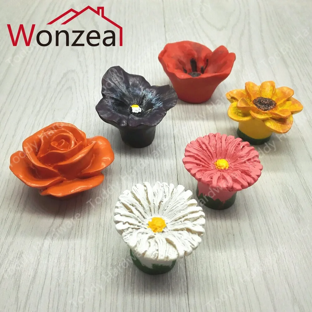 Flower resin furniture door handle single knob Modern Hardware
