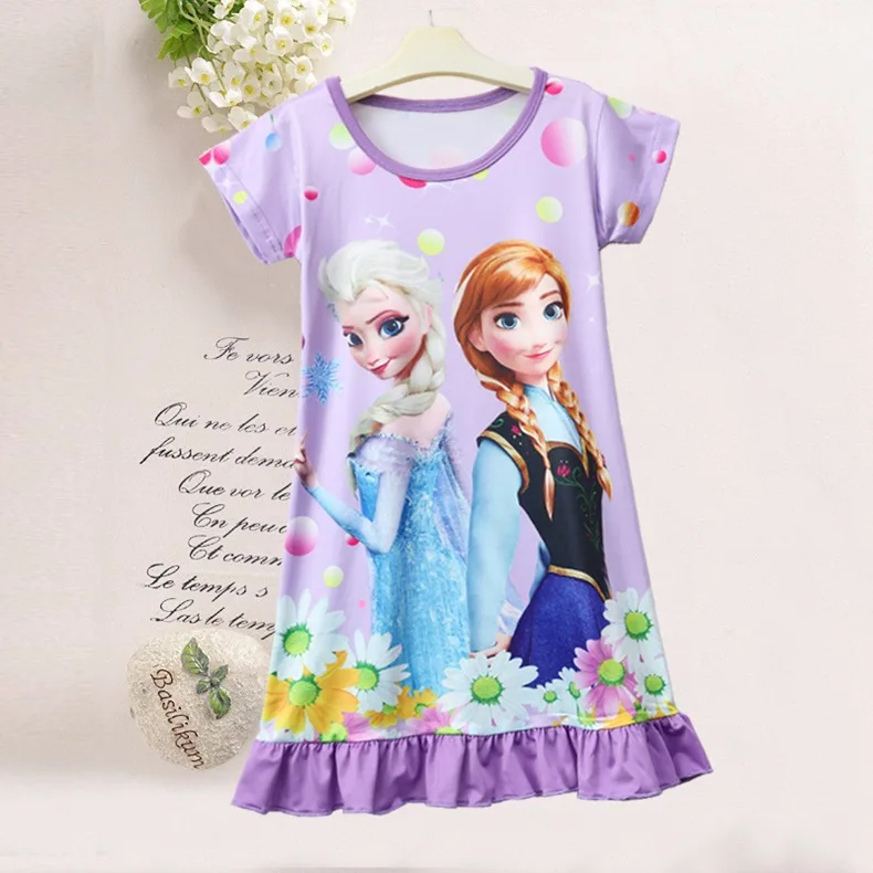Disney халат принцессы Летняя женская пижама Детские ночные рубашки для девочек с изображением Эльзы из мультфильма «Холодное сердце» Детское платье одежда для дома, ночная рубашка, пижамы, Топ - Цвет: 1