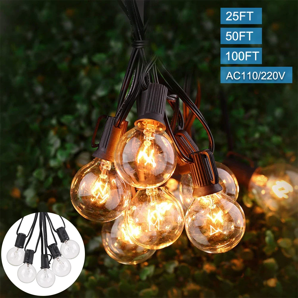 25FT/50FT/100FT Waterproof Retro Globe String Festoon Lights 25 50 100Clear Bulbs G40 Outdoor Indoor&ampOutdoor Decoration | Лампы и