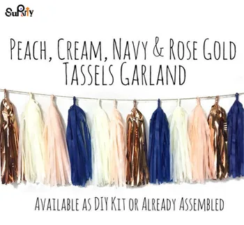 

20pcs Navy Blush Rose Gold Tassel Garland Peach Cream Baby Shower Bridal Shower First Birthday Photo Backdrop Birthday Decor