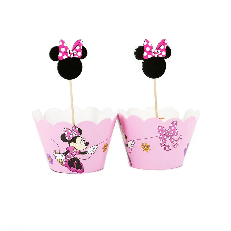 

24pcs Cartoon Minnie Cupcake Cake Wrappers Toppers Baby Shower Kids Children Birthday Party Decorative Supplies