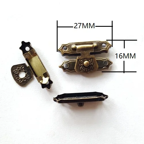 100 шт 16*27 мм золотой замок Agraffe Пряжка темная деревянная упаковочная коробка детали застежка защелка крюк древняя мебель шкаф украшения