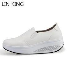 LIN KING/Модная женская обувь для танцев на среднем каблуке; однотонные тонкие туфли без застежки; обувь на платформе с низким верхом; удобная обувь для медсестры