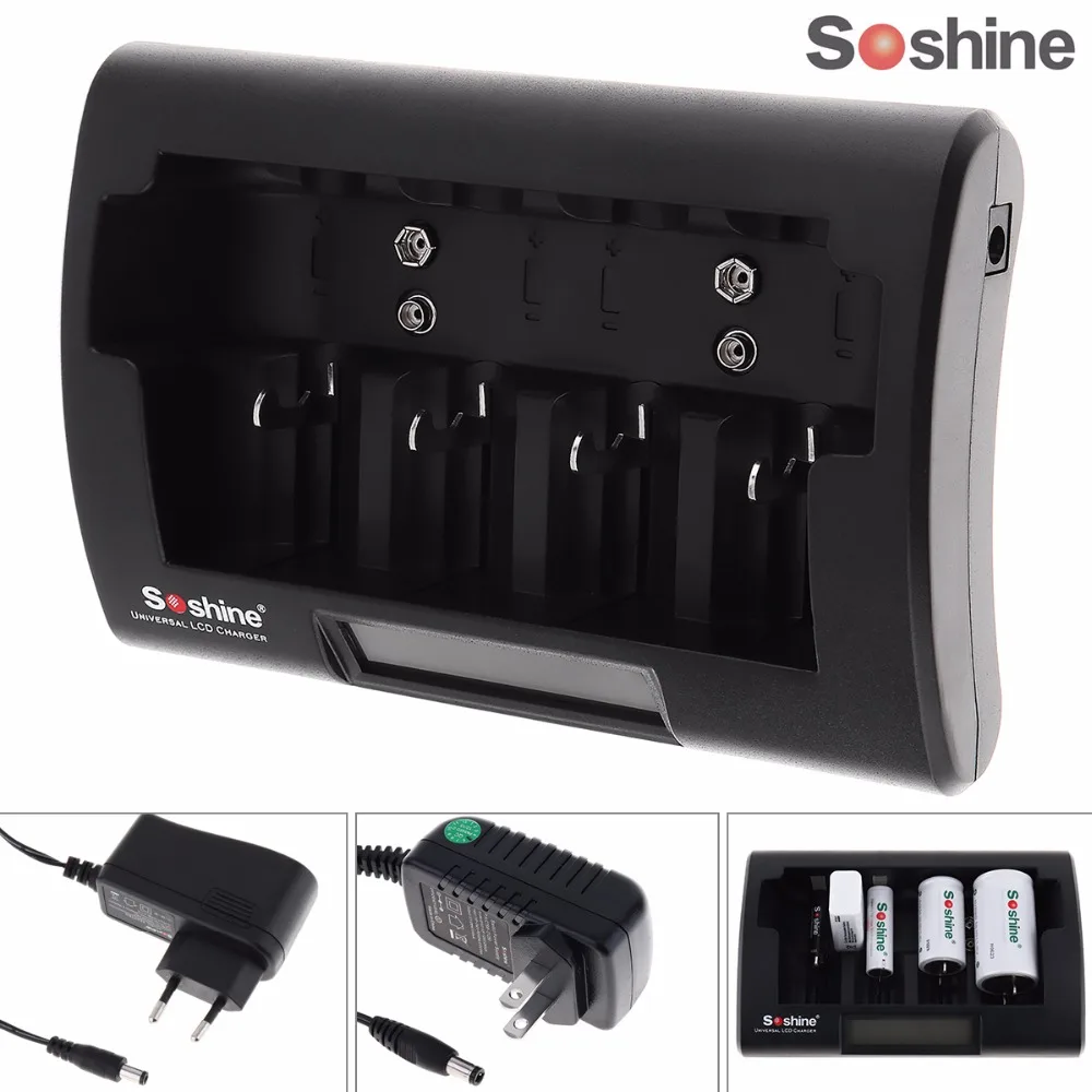 

Soshine Universal LCD Display Battery Charger 12-18V DC for Ni-MH / Ni-Cd / AA / AAA / 9V / D Battery with EU / US Plug Optional