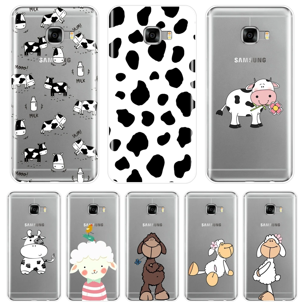 TPU Silicone Phone Case For Samsung Galaxy C5 C7 C9 Pro Cow Sheep Animal Goat Kawaii Cute Soft Back Cover C8 | Мобильные телефоны и