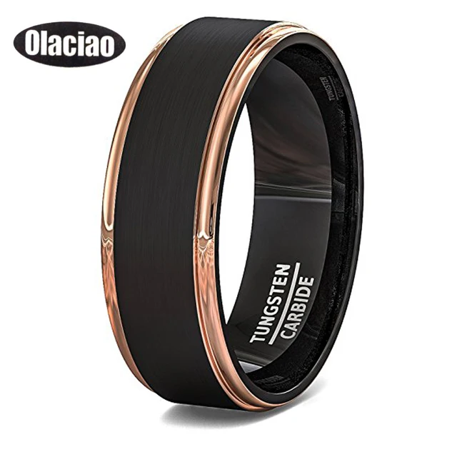 Free Shipping Mens Wedding Band Two Tone Black Brushed Tungsten Ring Free Shipping Mens Wedding Band Two Tone Black Brushed Tungsten Ring 6mm Rose Gold Step Edge