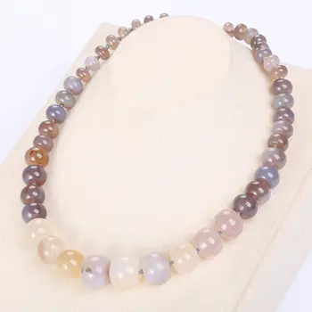 

Fashion Bohemian Tribal Jewelry Beaded Choker Gray Agate Necklace Female Natural Stone Power Flower of Life Pendant Necklace